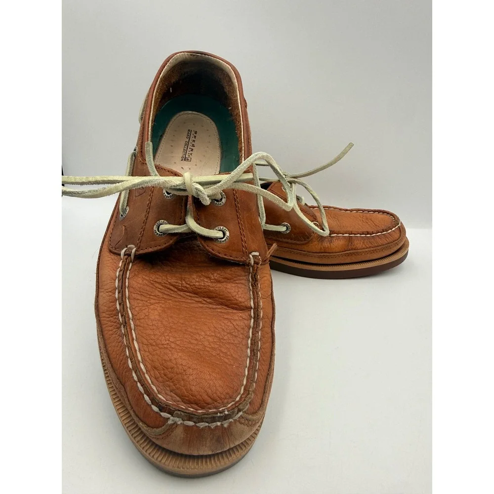 Sperry Top-Sider Mens Mako Collection Leather Boat Shoes Tan Brown 9.5M 0768168